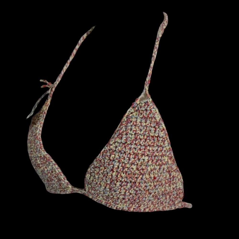 NEW Handmade Boho Festival Crochet Knit Strappy Bikini Halter Top Medium